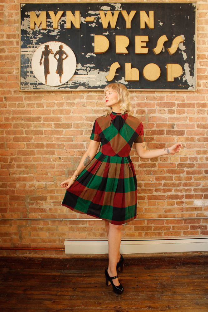 1950s Vicky Vaughn Colorful Plaid Dress - Medium