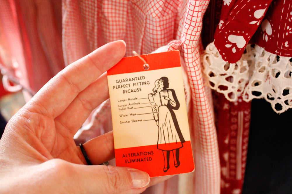 1950s Red & White Grid Plaid NOS Dress - Large