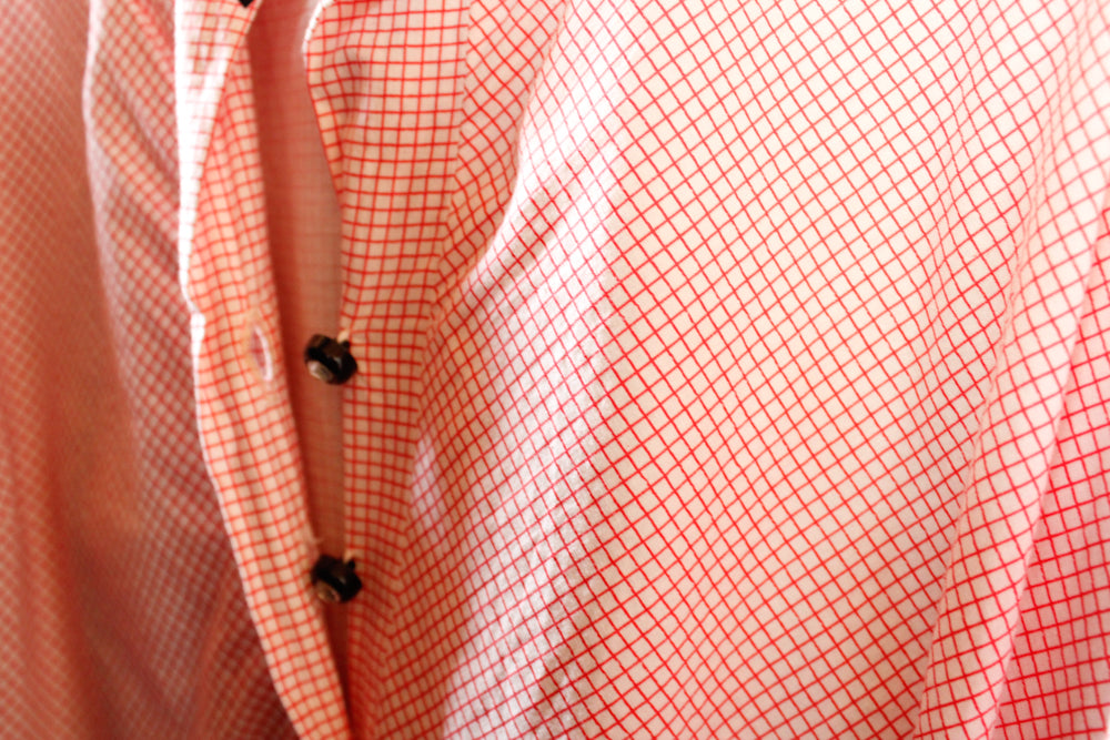 1950s Red & White Grid Plaid NOS Dress - Large