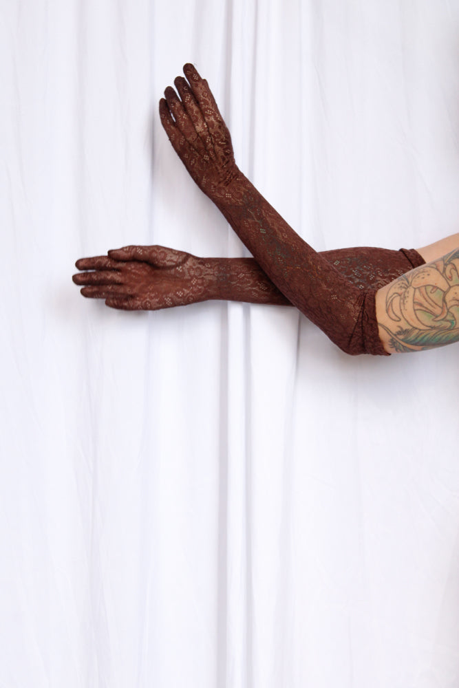 1930s Brown Lace Long Gloves