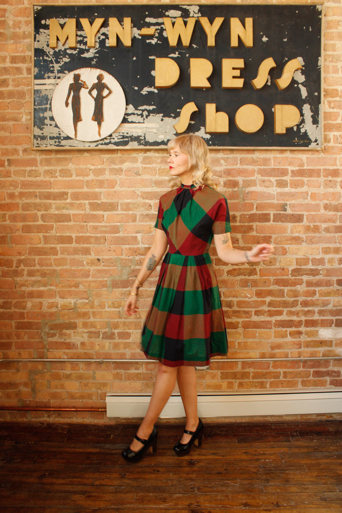 1950s Vicky Vaughn Colorful Plaid Dress - Medium