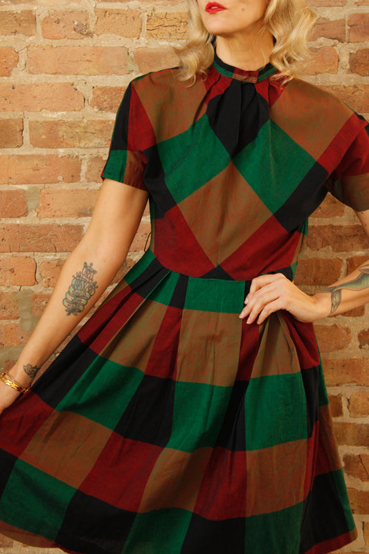 1950s Vicky Vaughn Colorful Plaid Dress - Medium