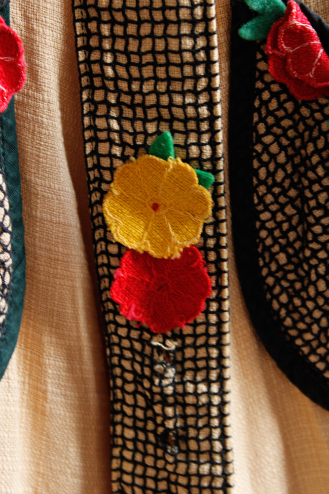 1953 "Straw Circuit" Vicky Vaughn Basket Weave with Posies Cotton Dress - Small