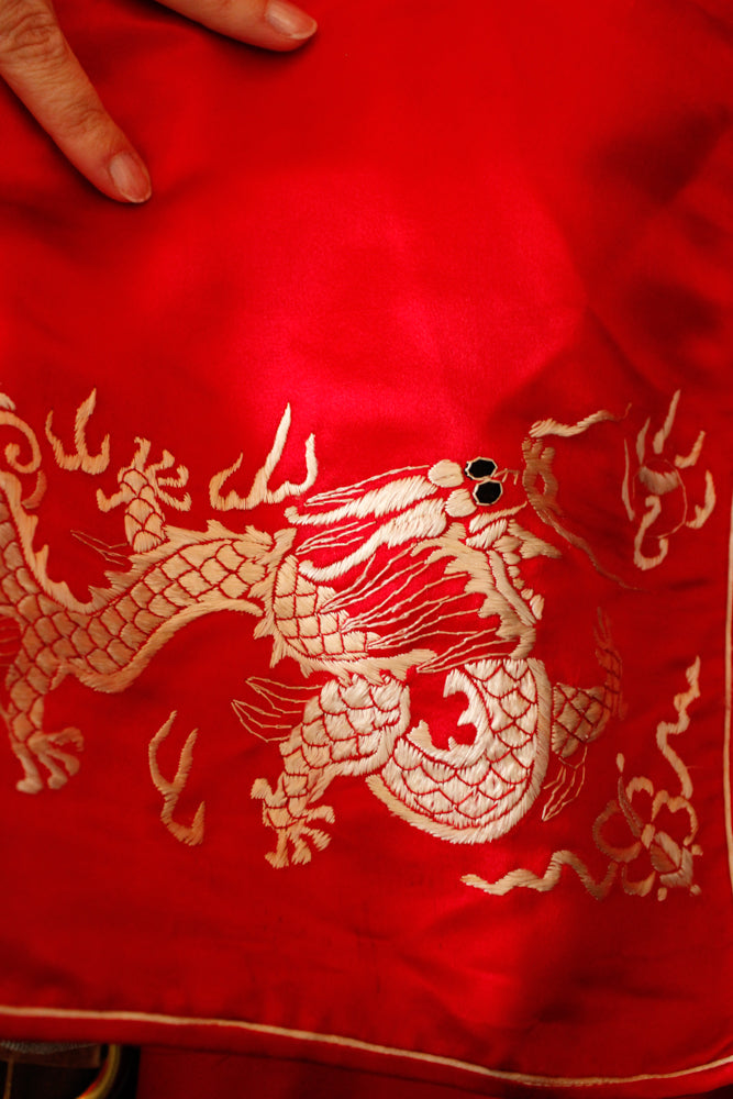 1920s Japanese Silk Souvenir 3pc Pajamas - Small