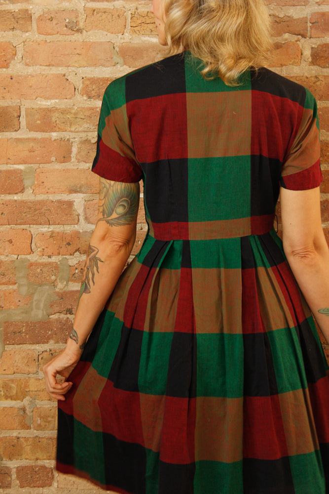 1950s Vicky Vaughn Colorful Plaid Dress - Medium