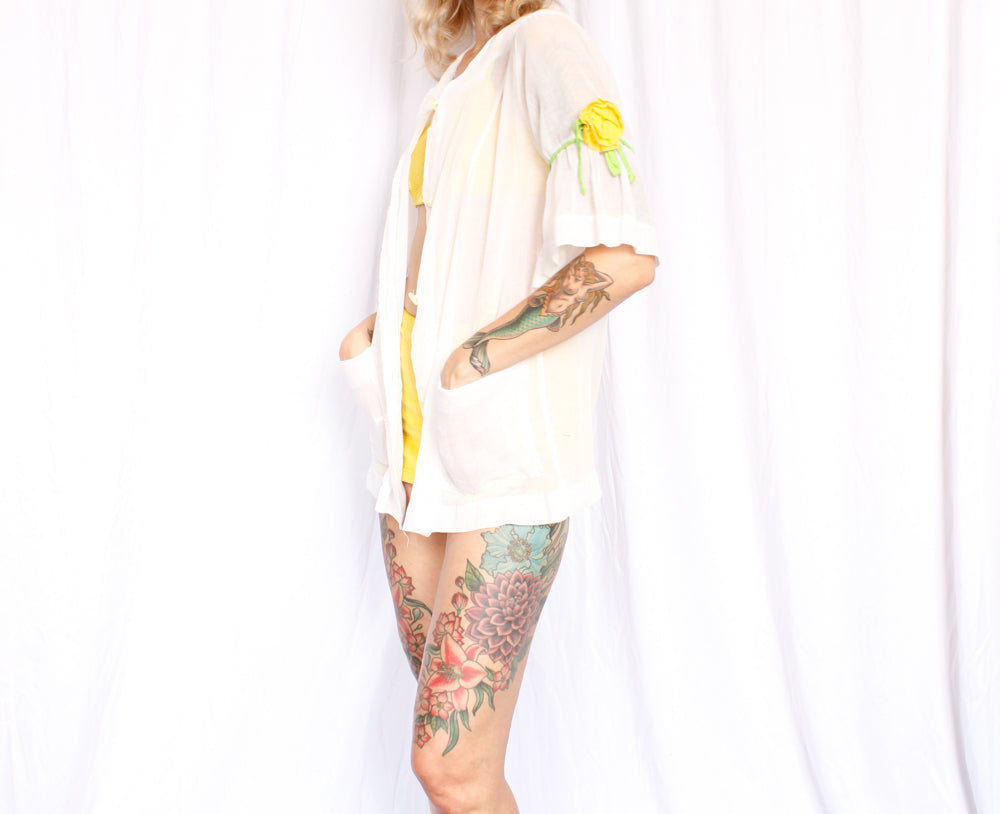 Late 1950s Mademoiselle Bahamas Sheer Cotton Blouse - Large