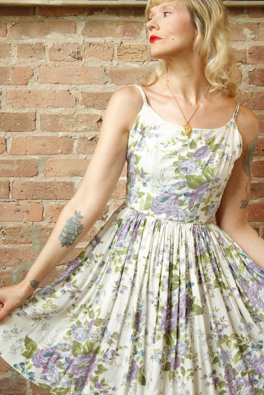 1950s Purple Rose Sun Dress - Xsmall