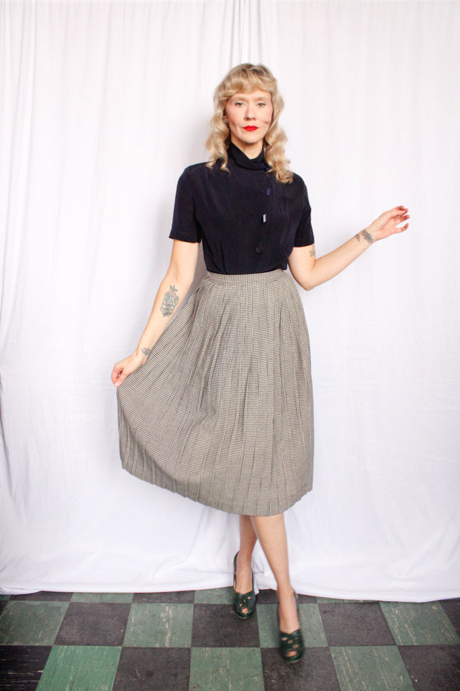 1940s Collegiate Pleated Plaid Skirt - Xsmall