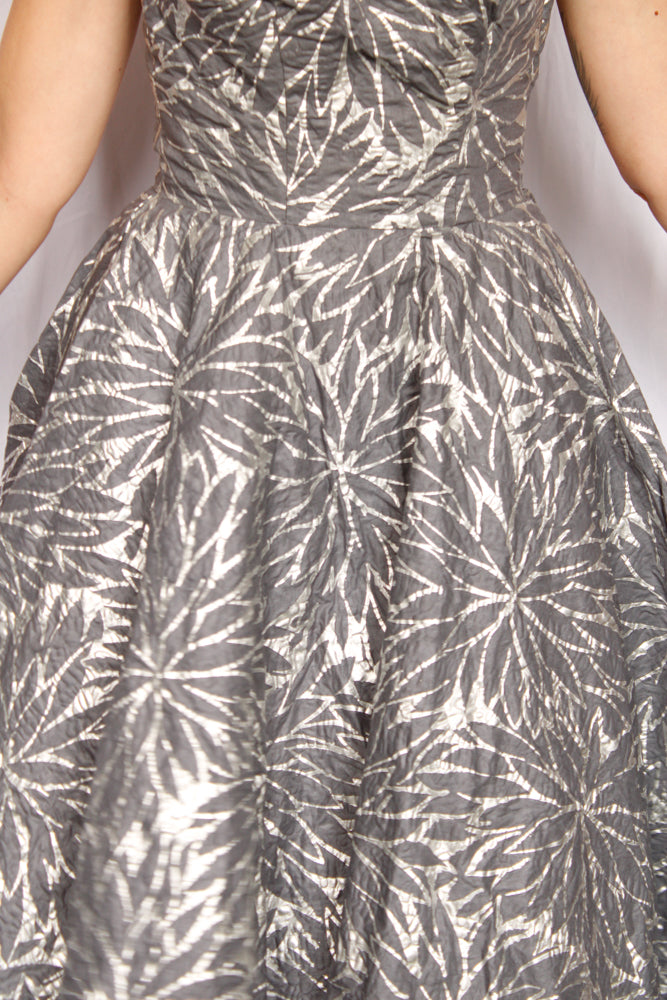 1950s Silver Leaf Fred Perlberg Strapless Party Dress with Shawl - Small