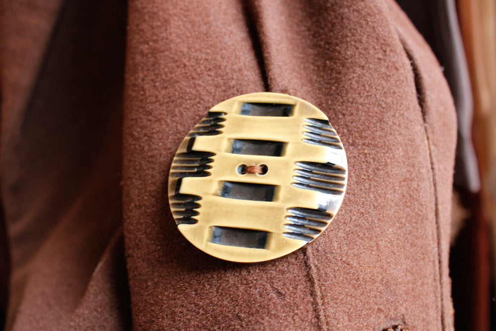 1920s Cocoon Wool Brown Deco Coat with Fur Collar & Cuffs - S/M