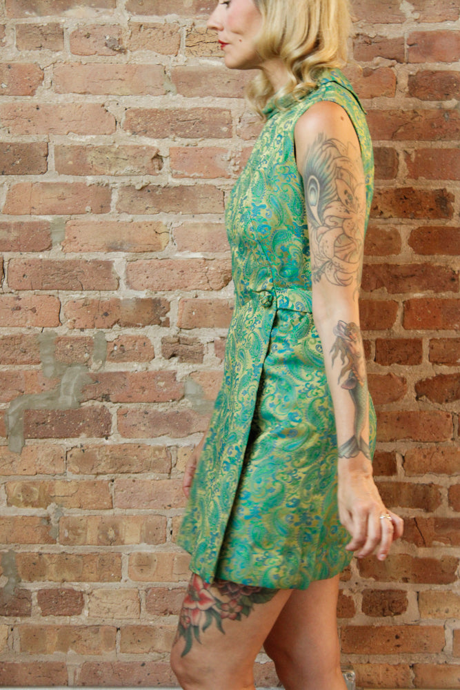 1960s Silk Brocade Mini Dress - Small