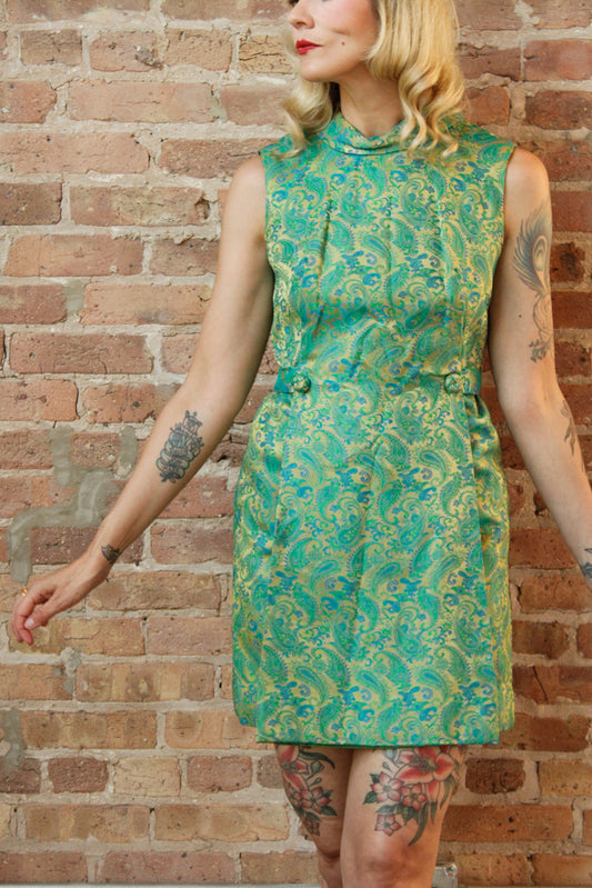 1960s Silk Brocade Mini Dress - Small