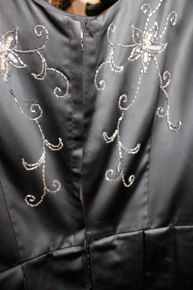 1950s Faux Satin Beaded Cocktail Dress - L/XL