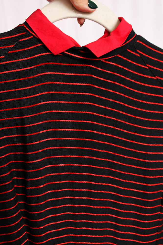 1950s Black & Red Striped Full Skirt Dress - Small