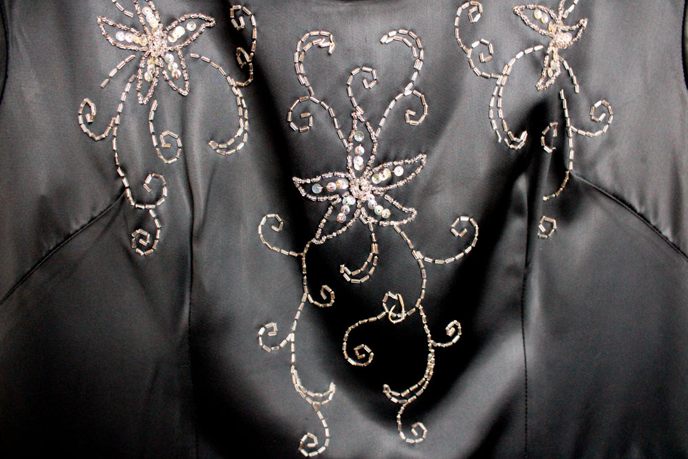 1950s Faux Satin Beaded Cocktail Dress - L/XL
