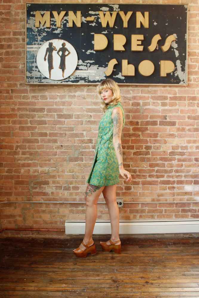 1960s Silk Brocade Mini Dress - Small