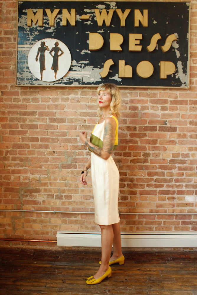 1960s Silk Color-block Sheath Dress - Small