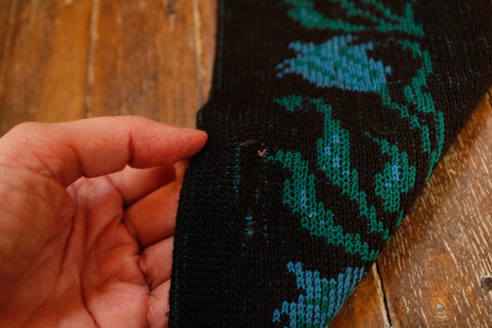 1960s Rose Pattered Wool Socks - 7-9 shoe size