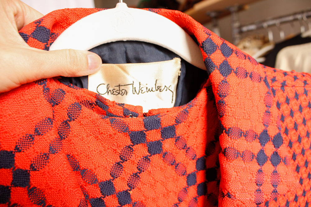 1960s Wool Orange & Navy Chester Weinberg Dress & Jacket - Small