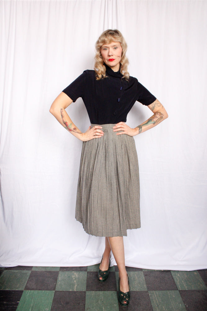 1940s Collegiate Pleated Plaid Skirt - Xsmall