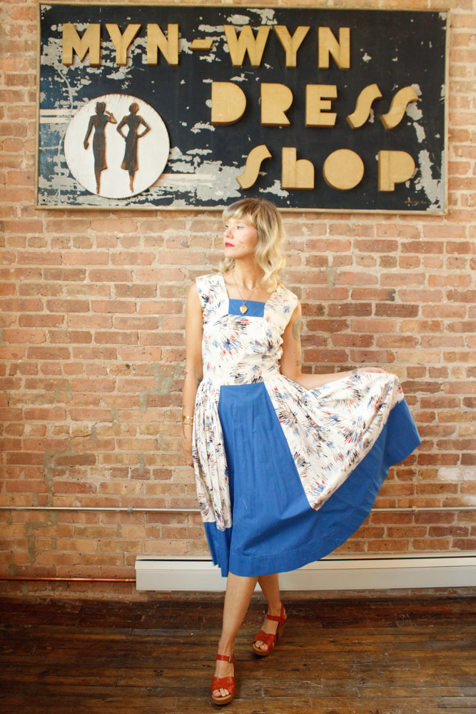 1950s Firecracker Cotton Day Dress - S/M