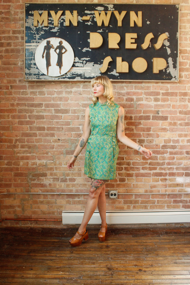 1960s Silk Brocade Mini Dress - Small
