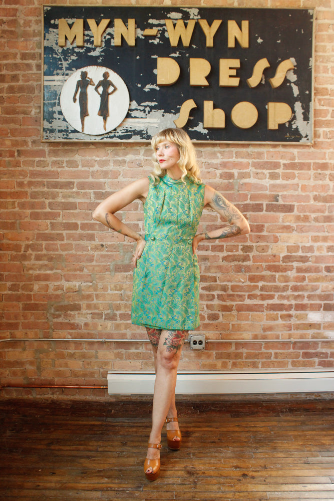 1960s Silk Brocade Mini Dress - Small