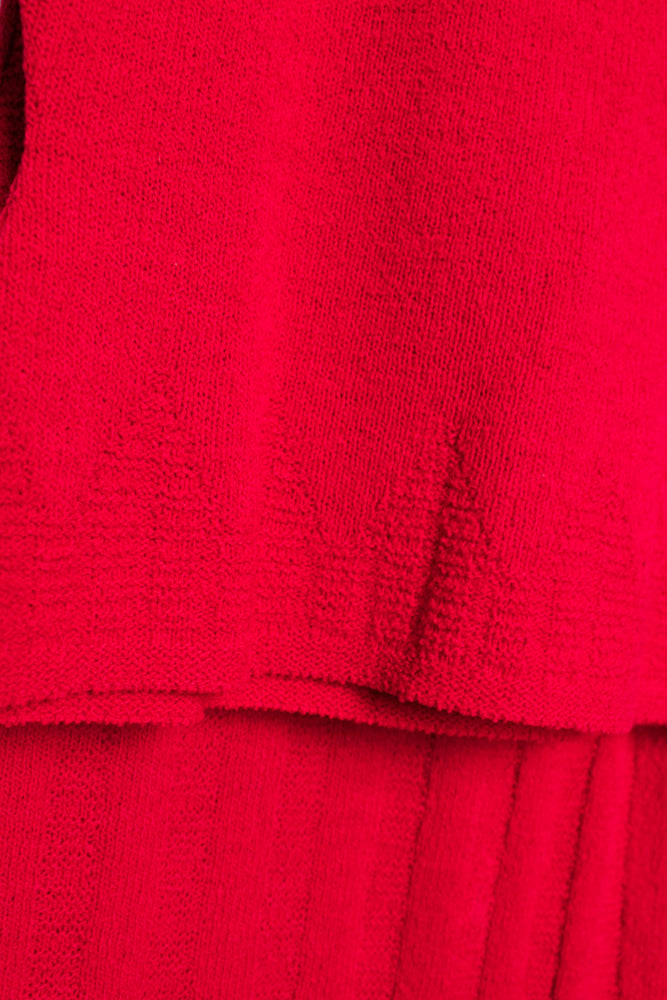 1940s Berry Red Knit 3pc Set Sweater+Skirt+Belt - Med