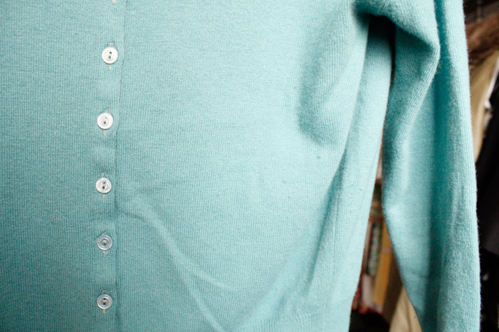 1950s Teal Ballantyne Cashmere Cardigan Sweater - Large
