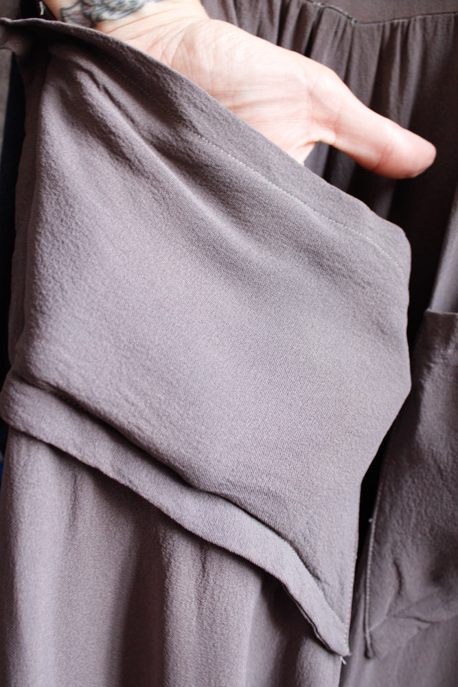 1940s Grayish Brown Rayon Studded Dress - Small
