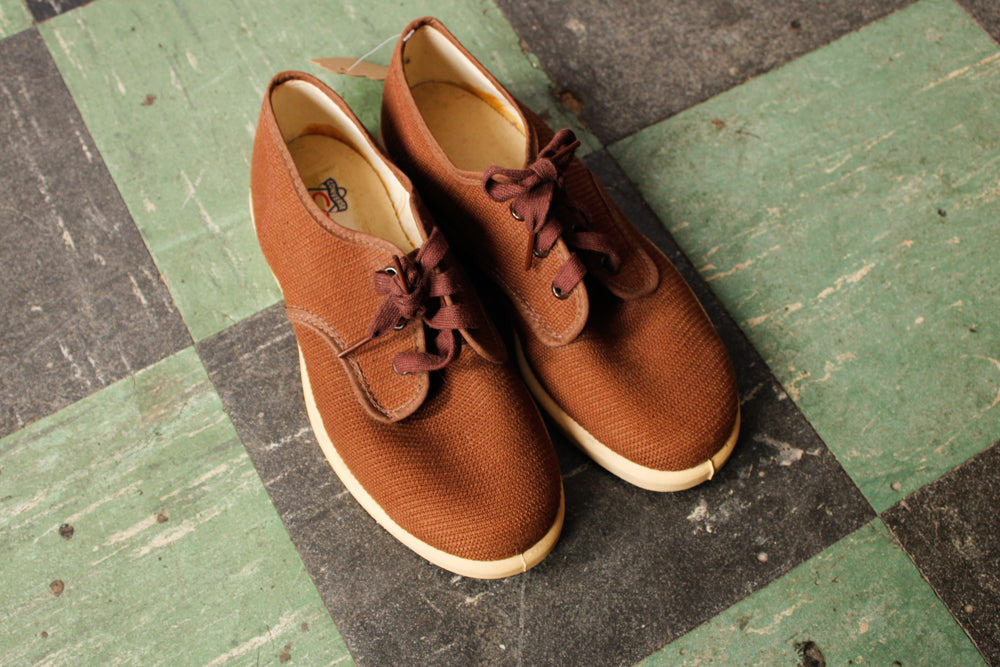 1950s Converse "Casuals" NOS Brown Woven Canvas Sneakers - 6.5M