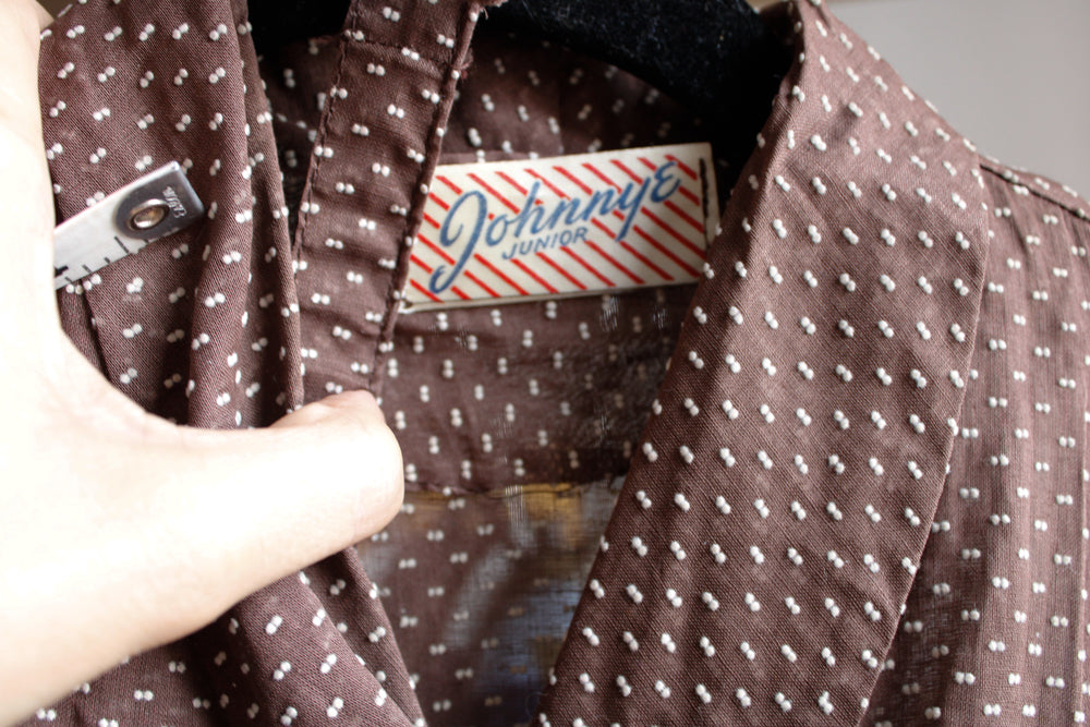 1950s Swiss Dot Brown & White Johnnye Dress - Small