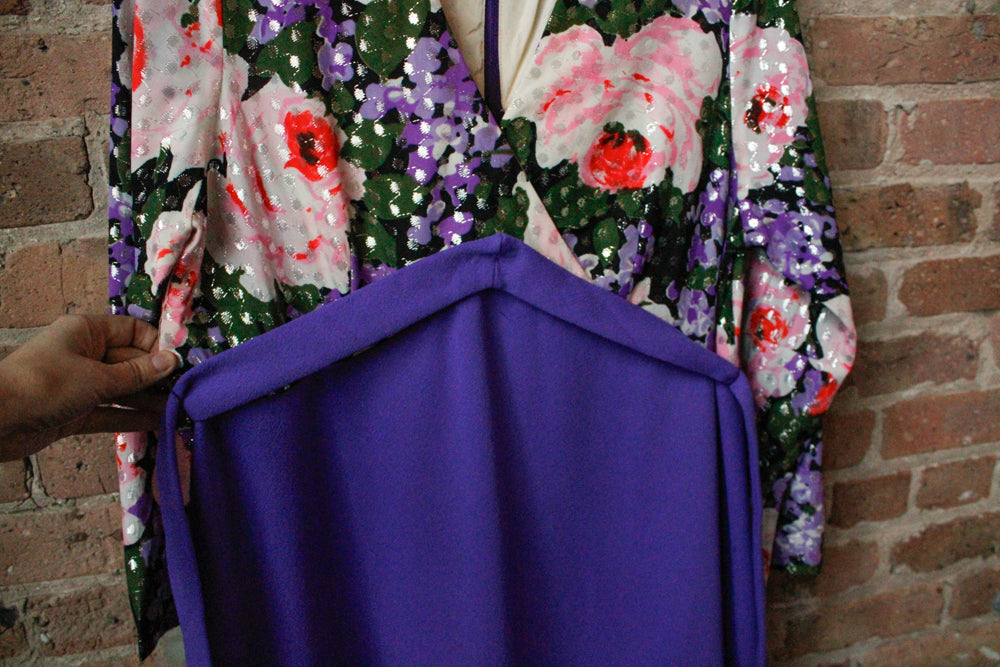 1960s Metallic Floral Maxi Gown - Large