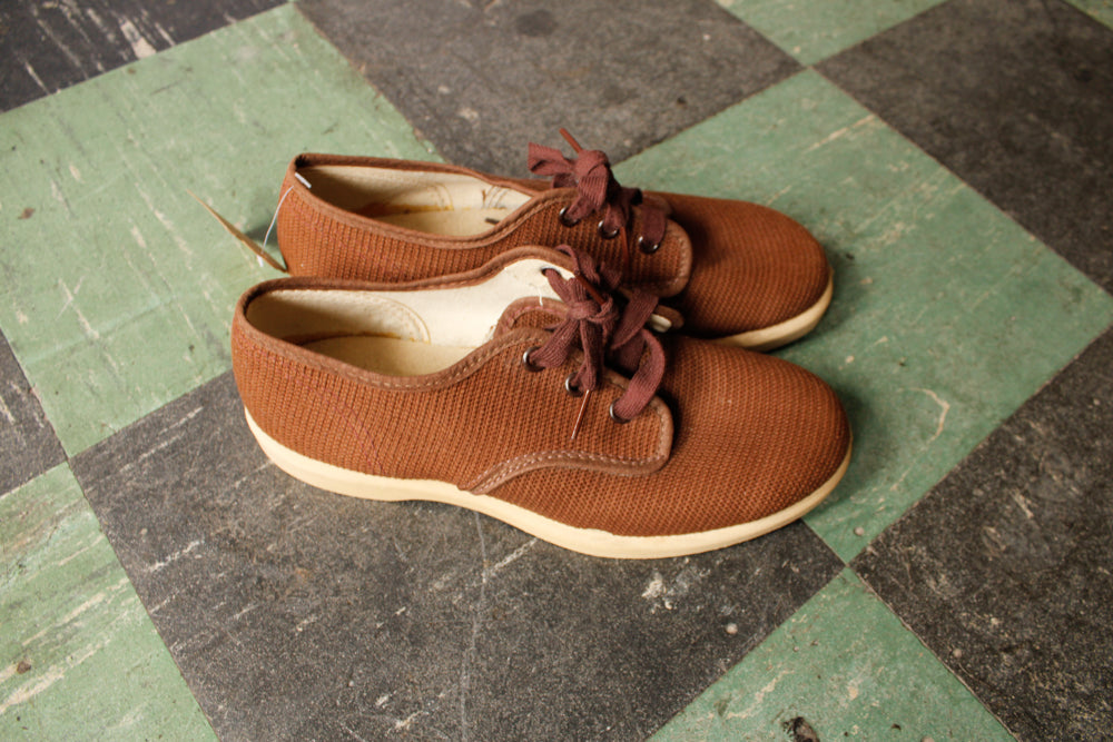 1950s Converse "Casuals" NOS Brown Woven Canvas Sneakers - 6.5M