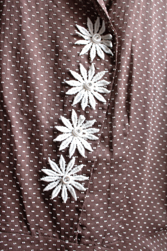 1950s Swiss Dot Brown & White Johnnye Dress - Small
