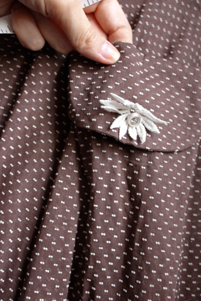 1950s Swiss Dot Brown & White Johnnye Dress - Small