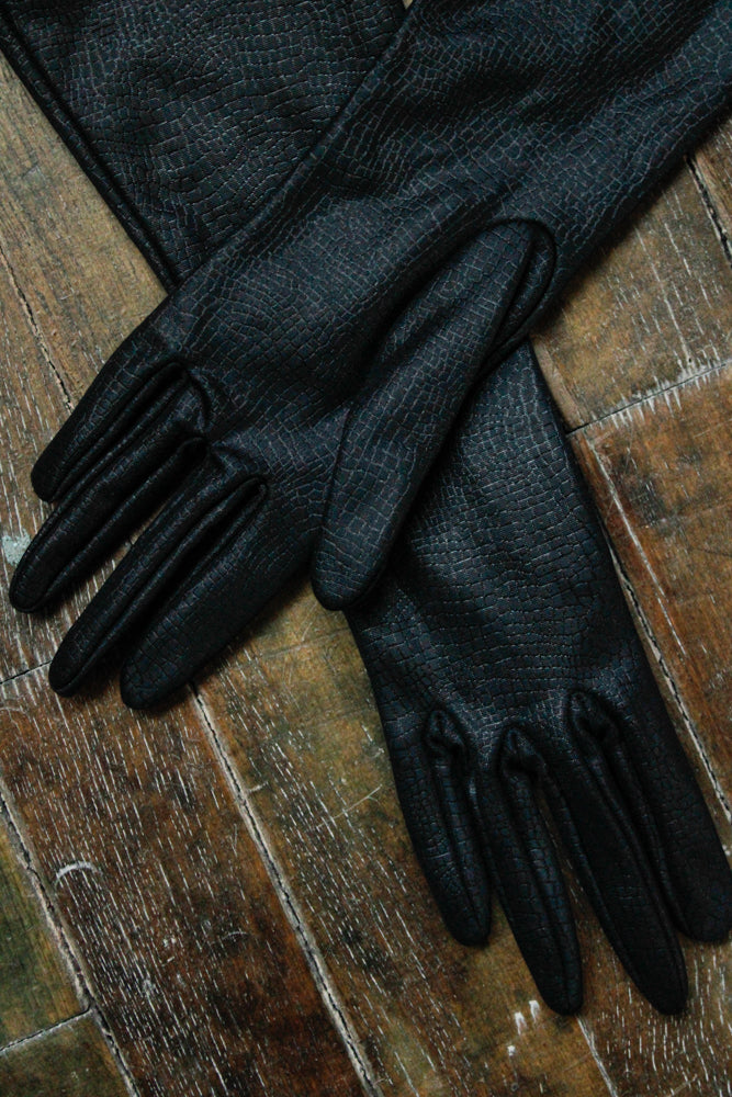 1960s Nylon Faux Snakeskin Pattern Evening Gloves