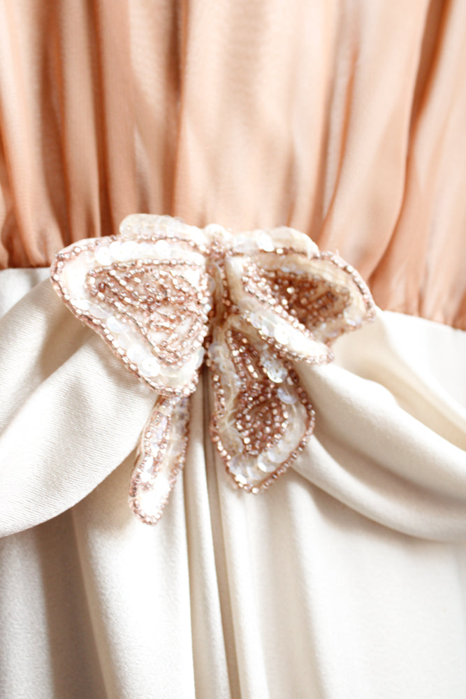 1970s Ivory Jersey Formal Gown - Medium