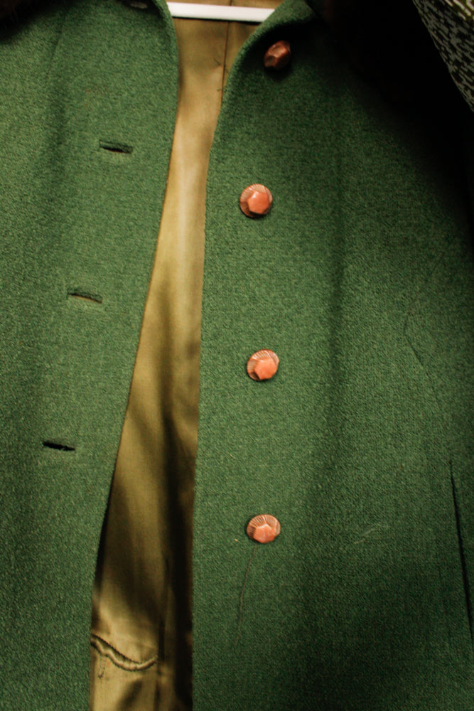 1960s Green Boucle Wool Coat - Medium