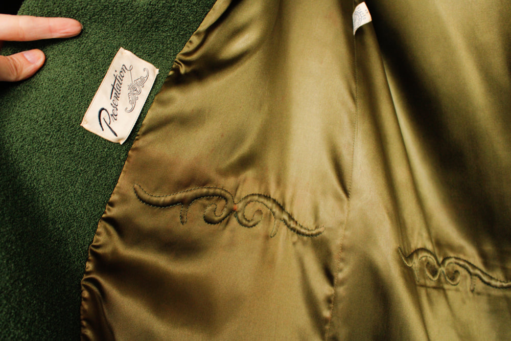 1960s Green Boucle Wool Coat - Medium