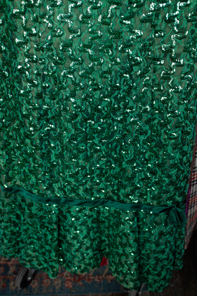 1960s Green Ribbon and Sequin Cocktail Dress - Small
