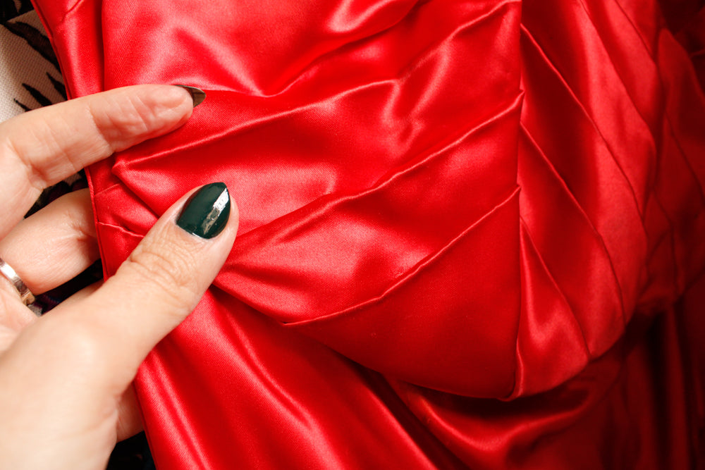 1940s Red Formal Tulle Strapless Gown - Medium
