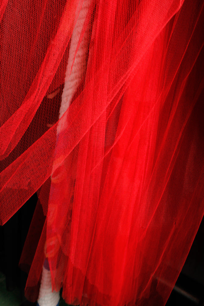 1940s Red Formal Tulle Strapless Gown - Medium