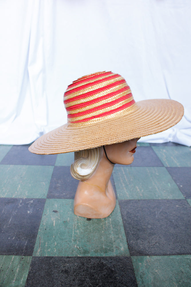 1940s Summer Woven Cartwheel Hat