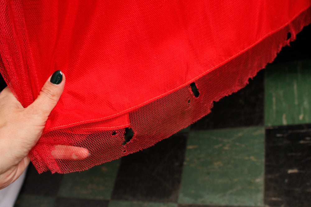1940s Red Formal Tulle Strapless Gown - Medium