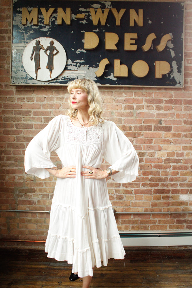 1980s Indian Gauze Cotton White Summer Dress - XLarge