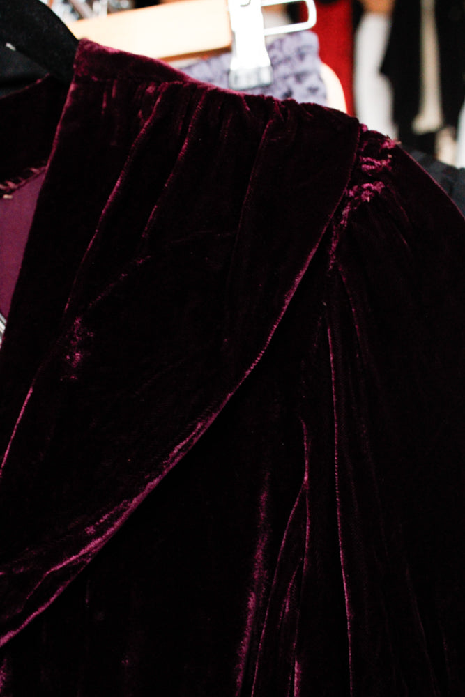 1930s Plum Silk Velvet Dress - S/M