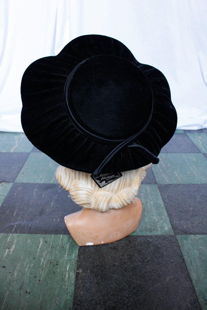1940s Black Velvet Formal Hat