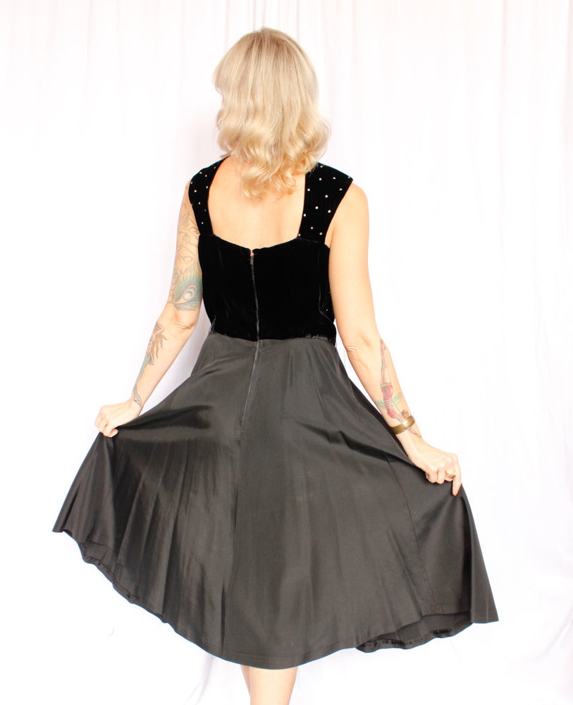 1940s Velvet & Rhinestone Party Dress - Medium