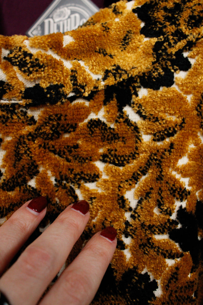 1960s Gold & Black Floral Tapestry Maxi Skirt - 27" waist